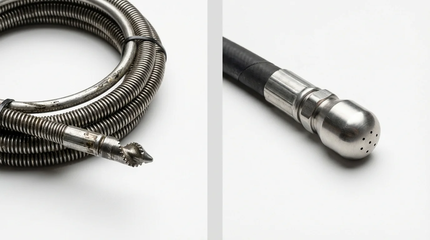 Drain snake cable and hydro jetting nozzle used for drain cleaning in Castroville, CA